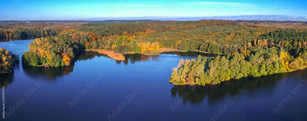 Aerial landscape of the lake in autumn, Poland