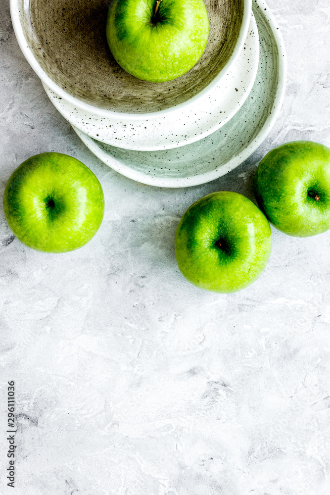 green apples for healthy dessert on white background top view mockup