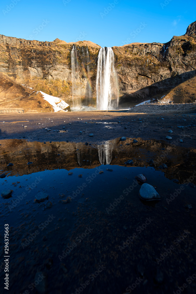 Seljalandsfoss waterfall is located in the South Region in Iceland.