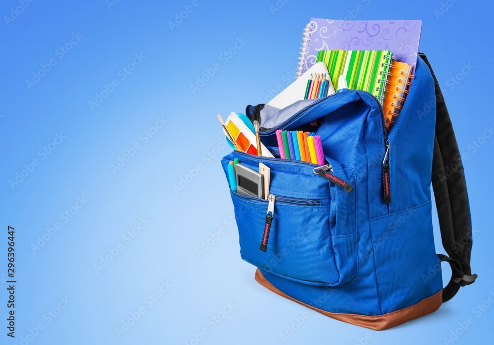 Blue School Backpack on background.