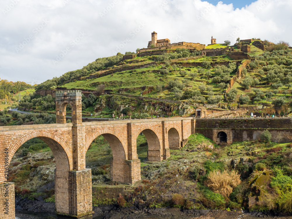 The Puente de Alcantara, a Roman arch bridge in Toledo, Catile-La Mancha, Spain, spanning the Tagus 