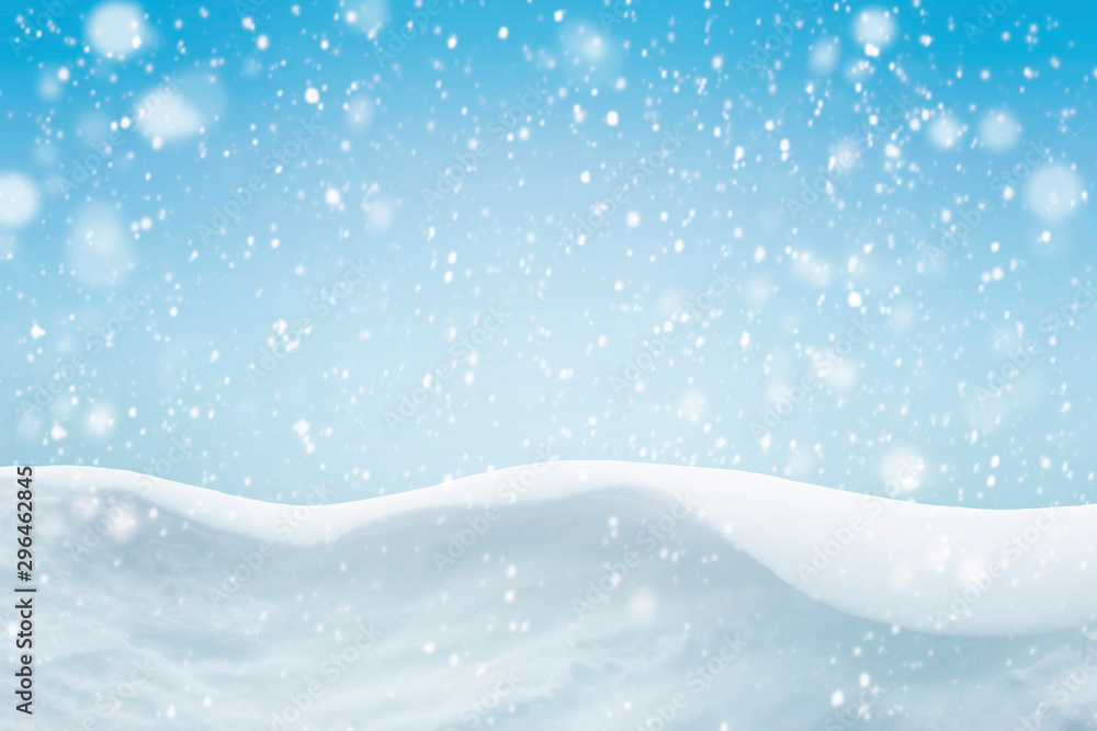 abstract winter background with snowflakes, Christmas background with heavy snowfall, snowflakes in 