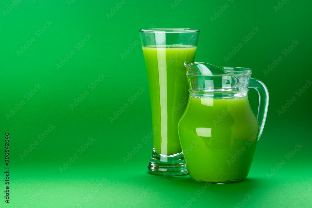 Fresh apple and celery cocktail isolated on color background with copy space for text