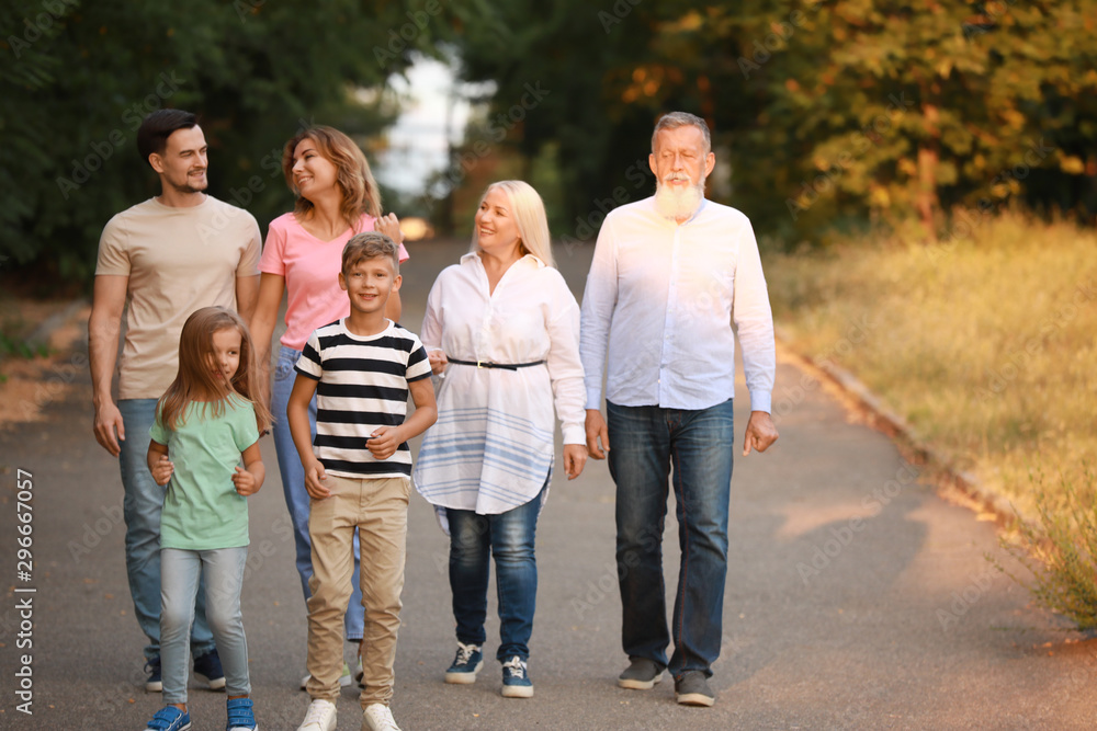 Big family walking in park