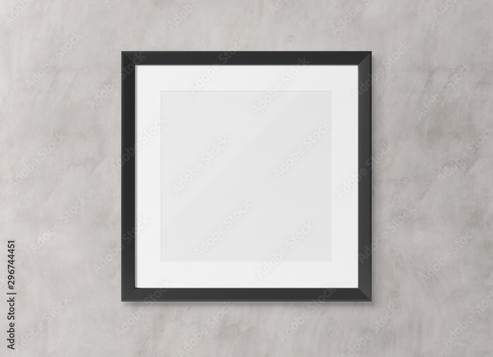 Black squared wooden frame on wall background 3D rendering