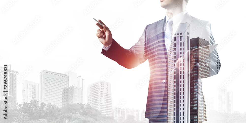 Businessman pointing on empty space