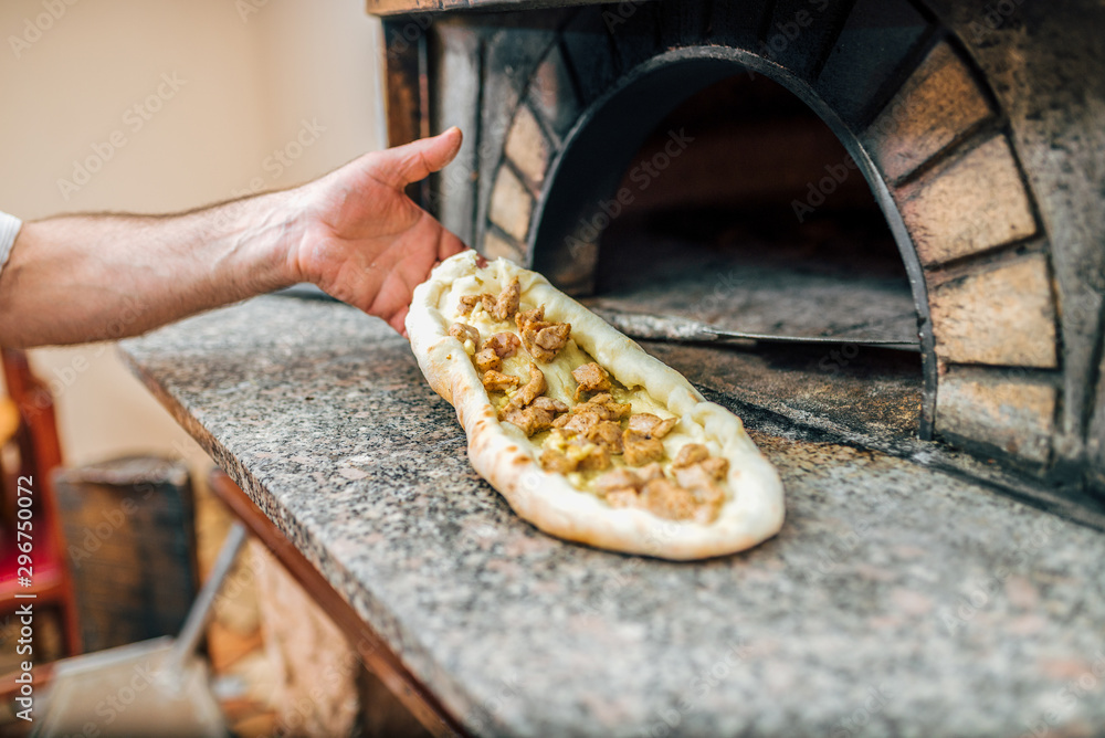 Delicious macedonian food specialty. Macedonian pizza pie with meat.