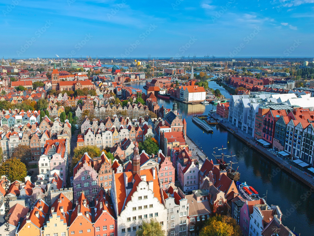 Aerial view of the old town in Gdansk with beautiful architecture, Poland