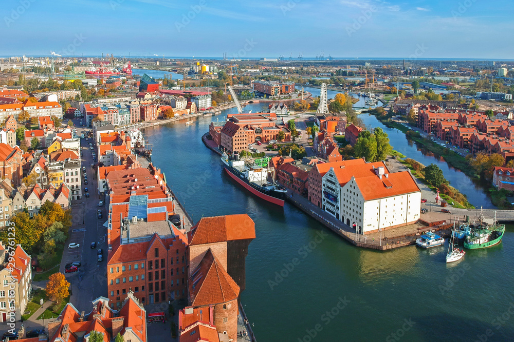 Aerial view of the old town in Gdansk with beautiful architecture, Poland