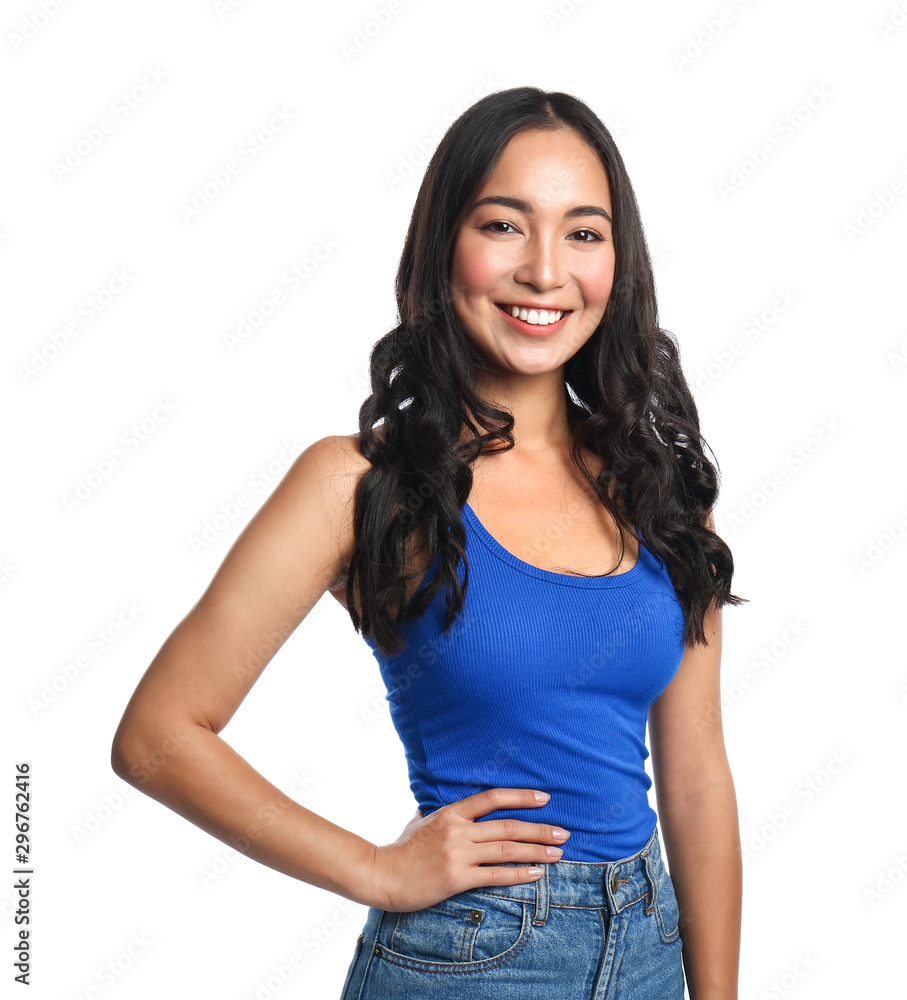 Beautiful Asian woman on white background