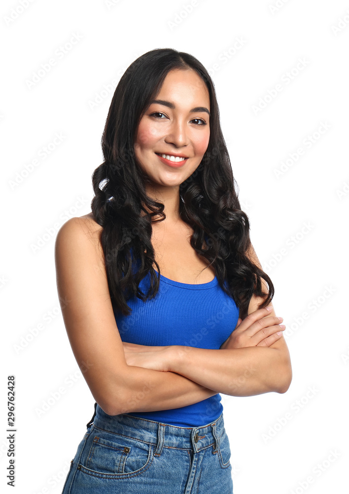 Beautiful Asian woman on white background