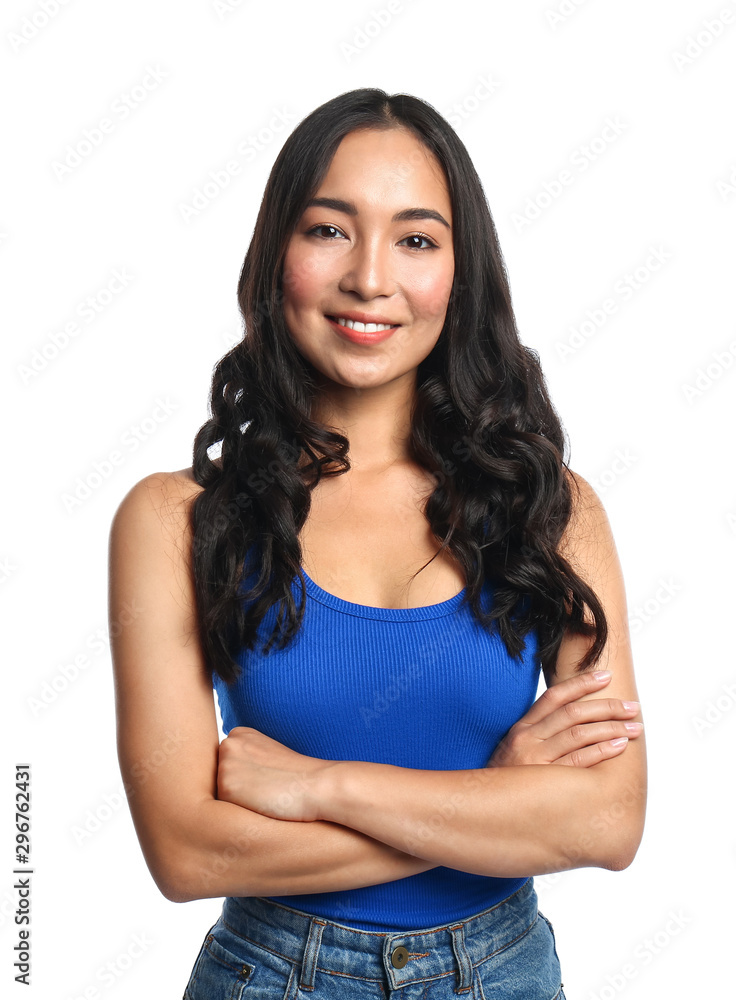 Beautiful Asian woman on white background