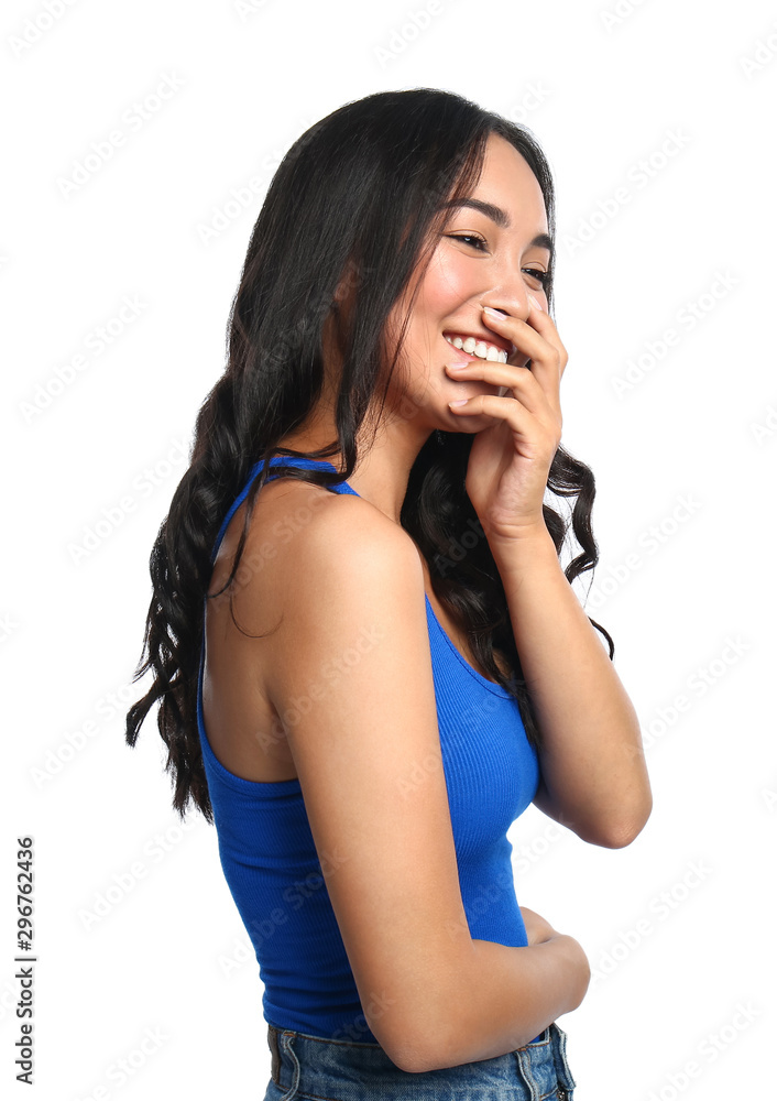 Beautiful Asian woman on white background