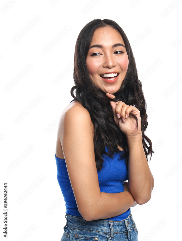 Beautiful Asian woman on white background