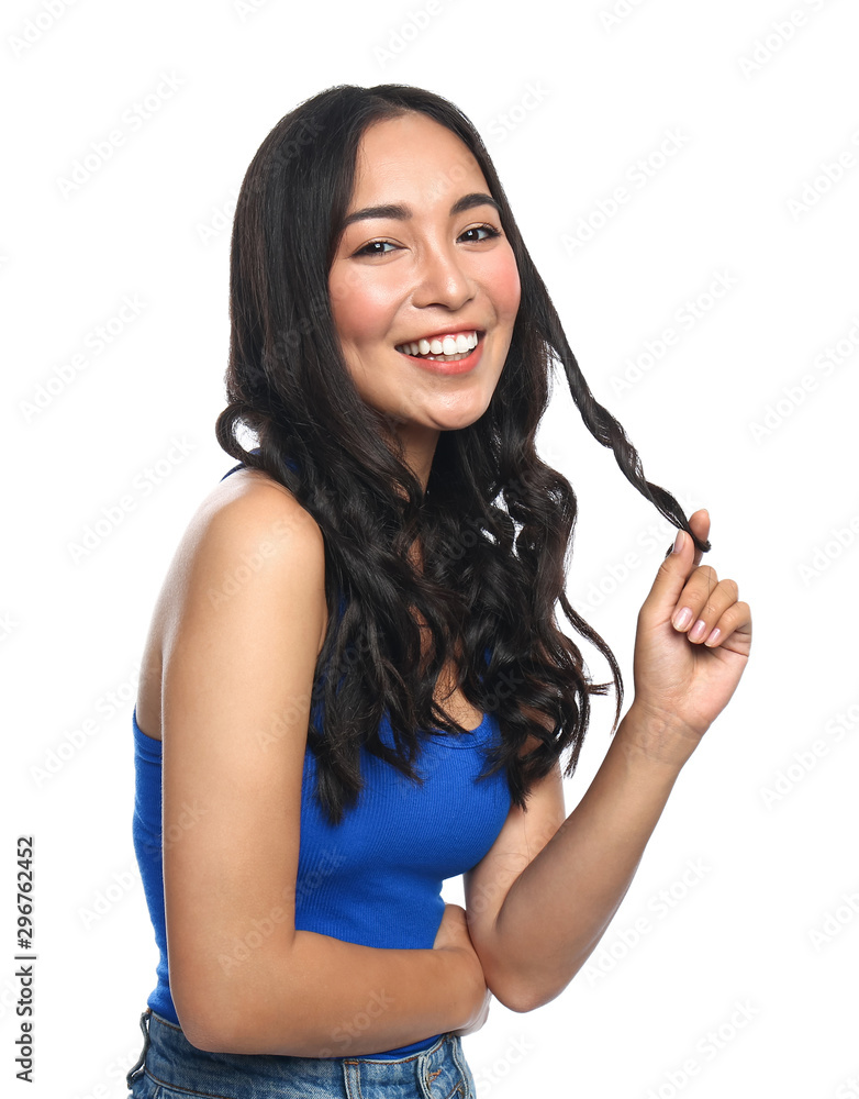 Beautiful Asian woman on white background