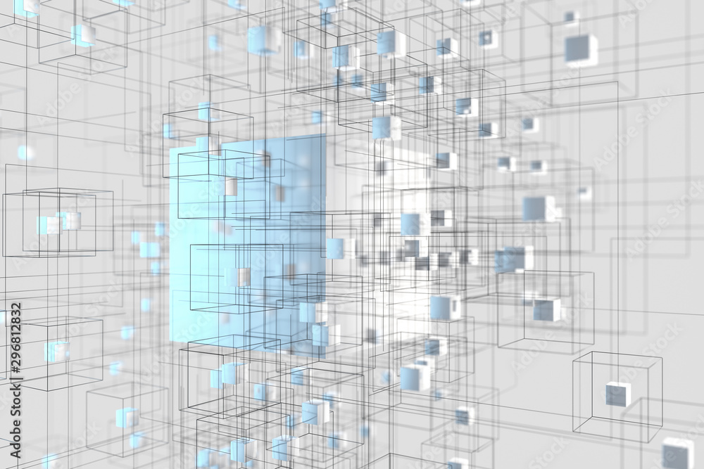 技术背景由立方体和线条组成，三维渲染。