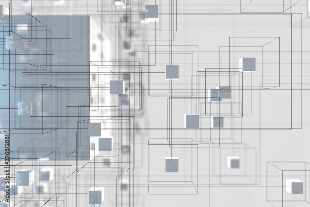 技术背景由立方体和线条组成，三维渲染。