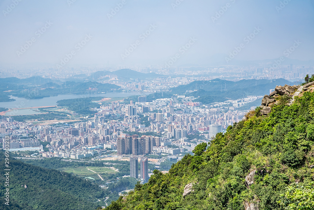 The summit of Yangtaishan Forest Park in Shenzhen, China, overlooking the city scenery of Shenzhen