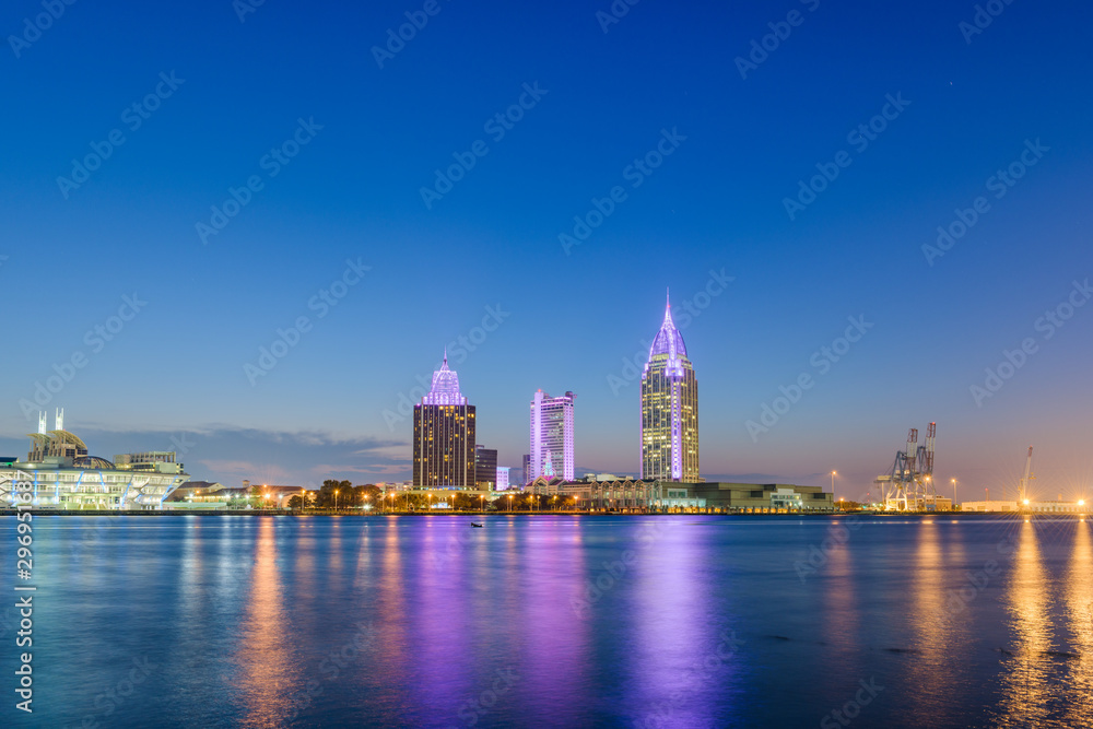 Mobile, Alabama, USA downtown city skyline on the Mobile River