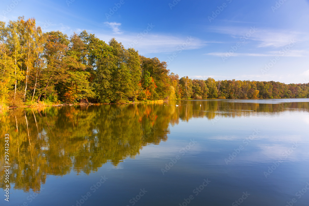 Beautiful landscape of the lake in autumn, Poland