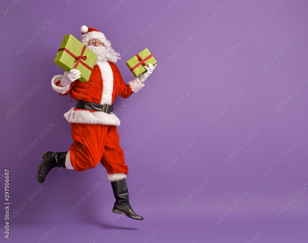 Santa Claus on color background.