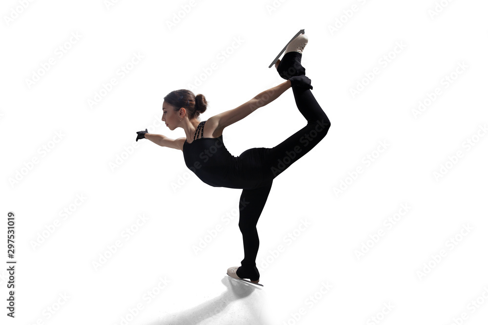 Figure skating girl isolated on white.