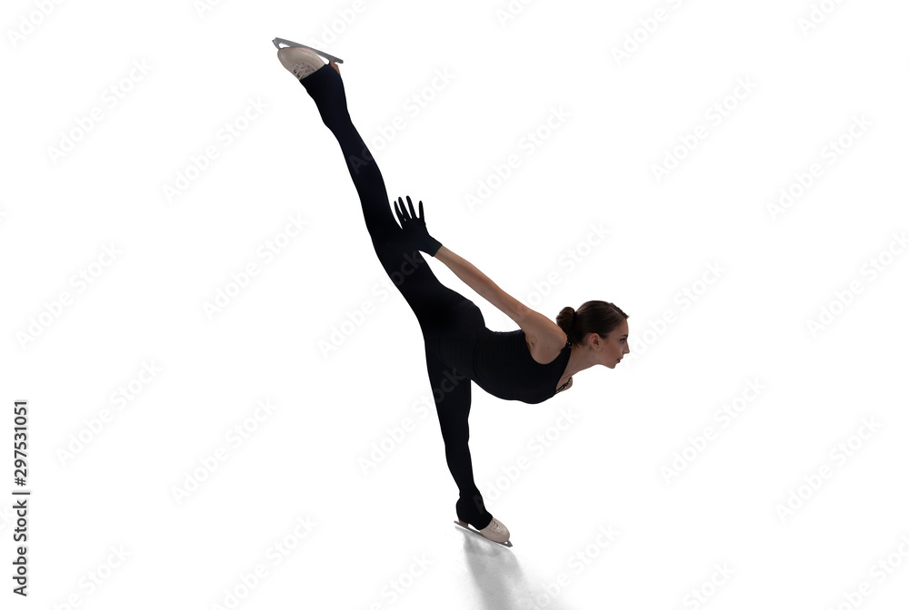 Figure skating girl isolated on white.