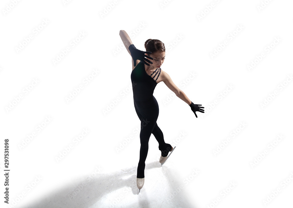 Figure skating girl isolated on white.