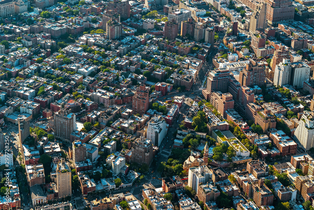 Aerial view of the skyscrapers of in Manhattan, New York City