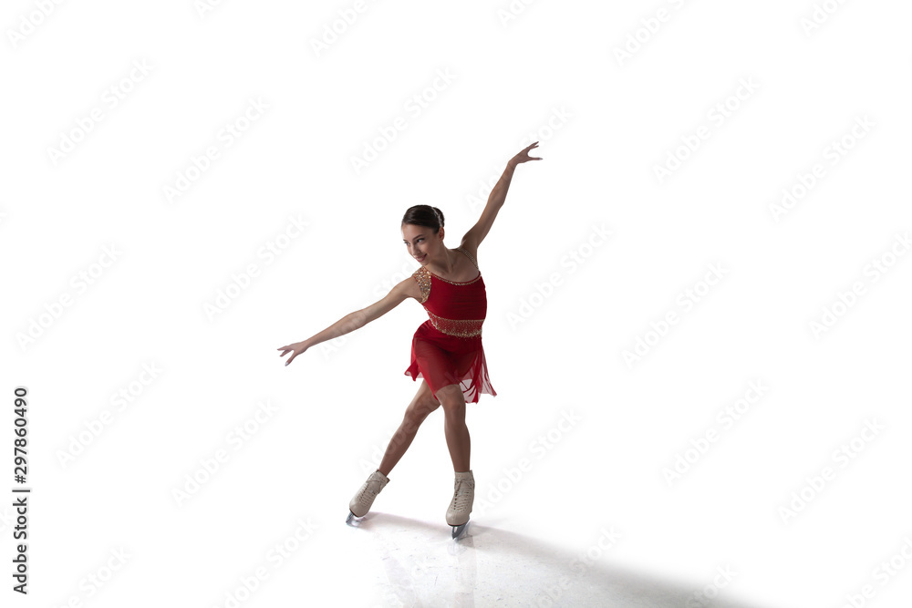 Figure skating girl isolated on white.