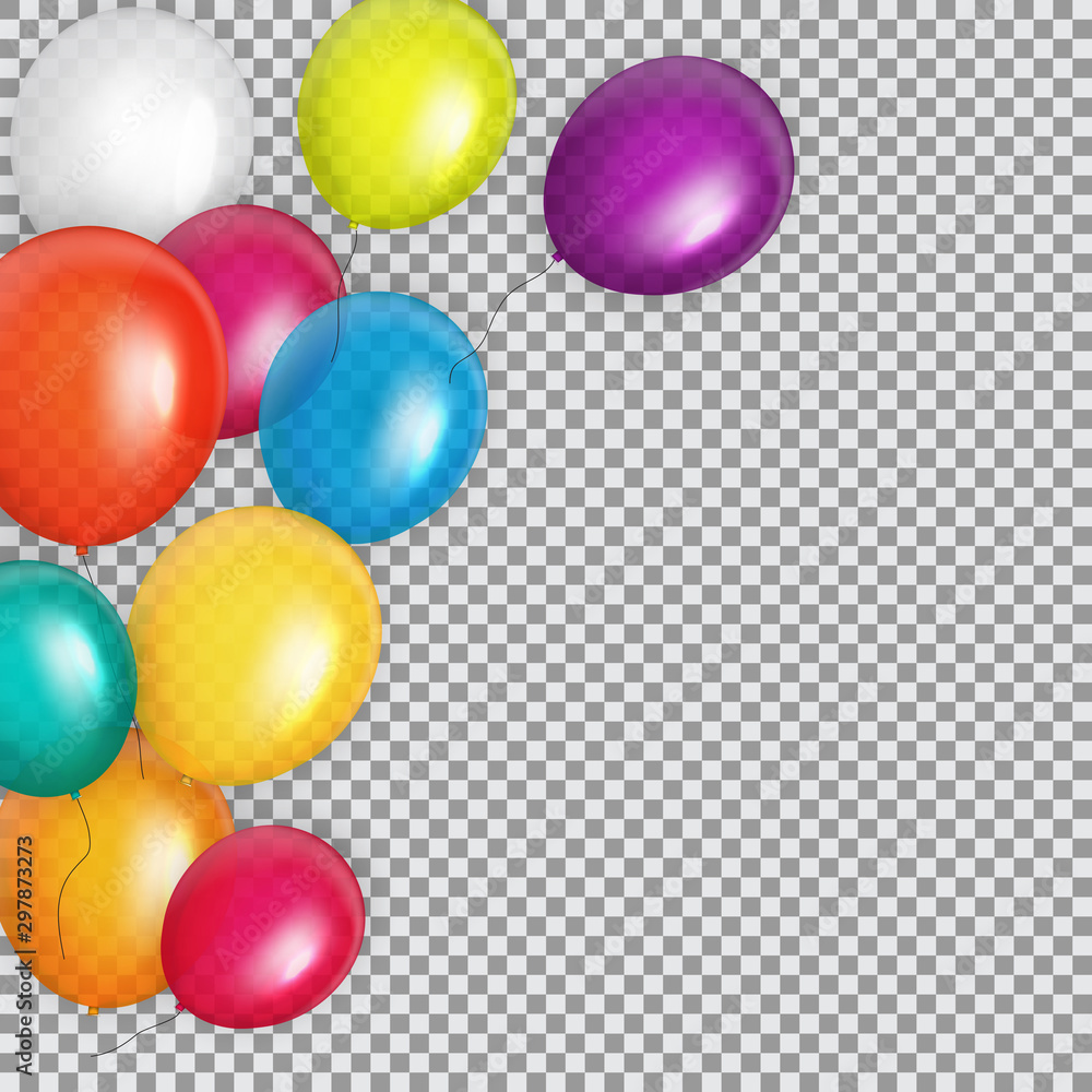 Group of Colour Glossy Helium Balloons Background. Set of  Balloons for Birthday, Anniversary, Celeb