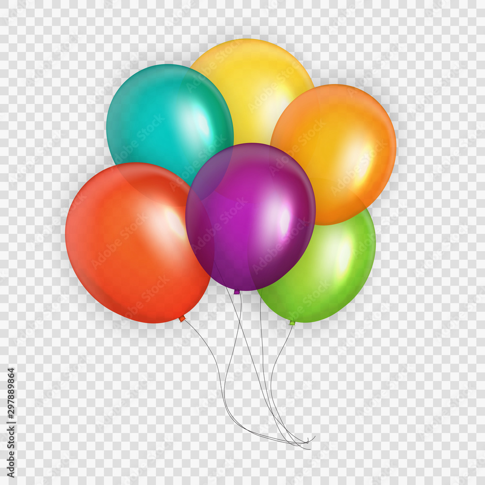 Group of Colour Glossy Helium Balloons Background. Set of  Balloons for Birthday, Anniversary, Celeb