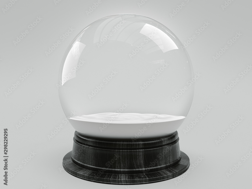 Beautiful snow ball or snowglobe empty inside. 3d rendering