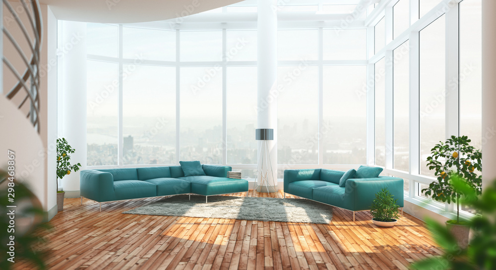 Luxury Modern Living Room, 3d rendering illustration