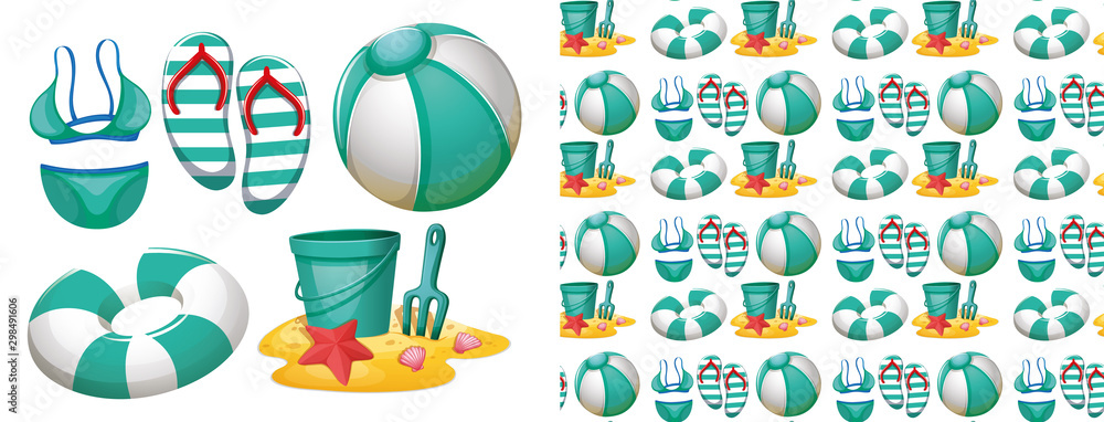 Seamless background design with beach toys