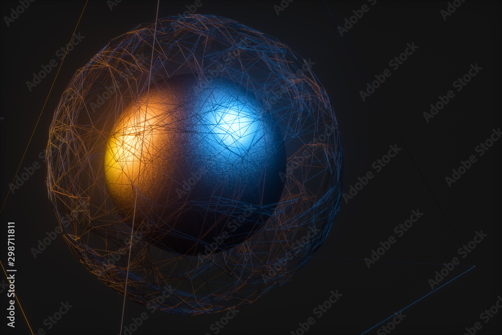 Glowing lines and creative geometries, 3d rendering.