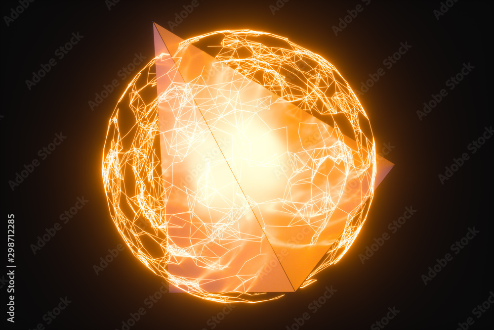 Glowing lines and creative geometries, 3d rendering.