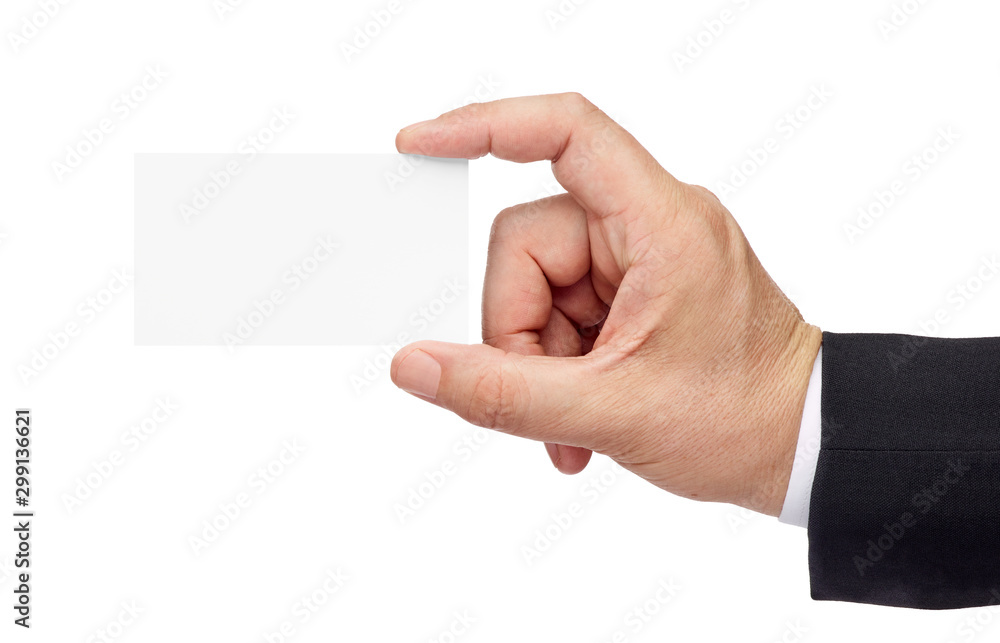 note paper card blank sign hand holding businessman suit