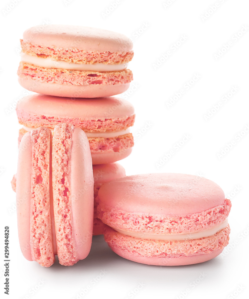 Tasty macarons on white background