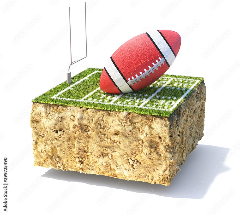 Sport concept. American football field on a piece of ground isolation on a white background. 3d illu