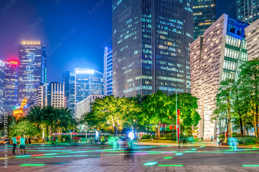 Night view of modern buildings in Guangzhou City Square..