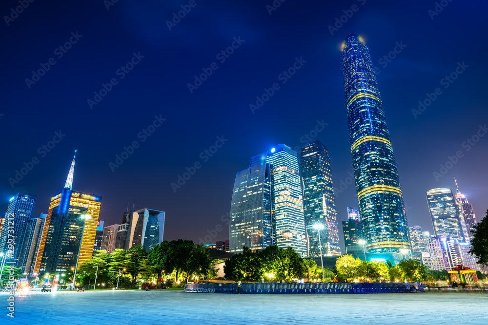 Night view of modern buildings in Guangzhou City Square..