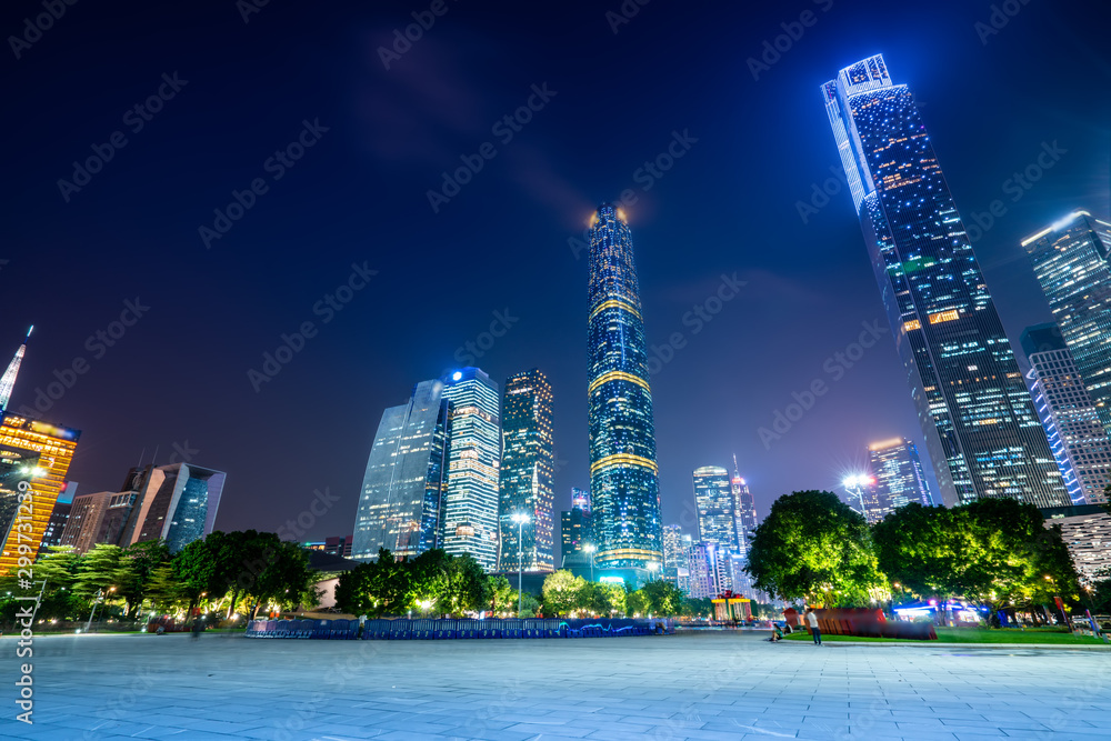 Night view of modern buildings in Guangzhou City Square..