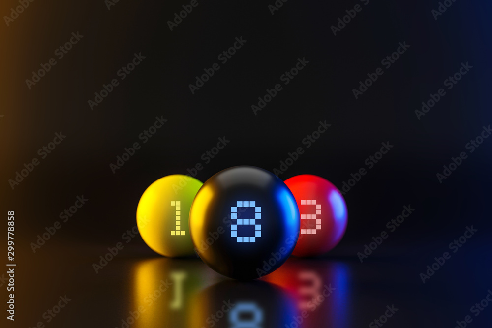 Colorful Billiards balls on nightlife background with pool game and entertainment concept. Realistic