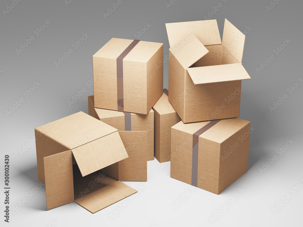 Business Logistics concept. Global business connection technology. Cardboard boxes. 3d rendering