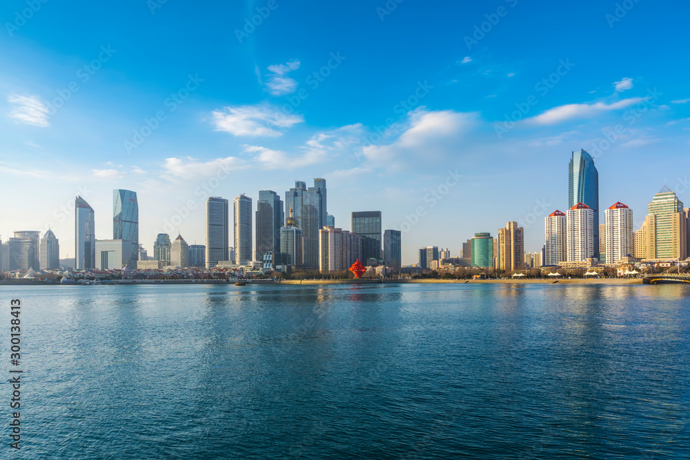 Qingdao coastline architectural landscape and urban skyline..