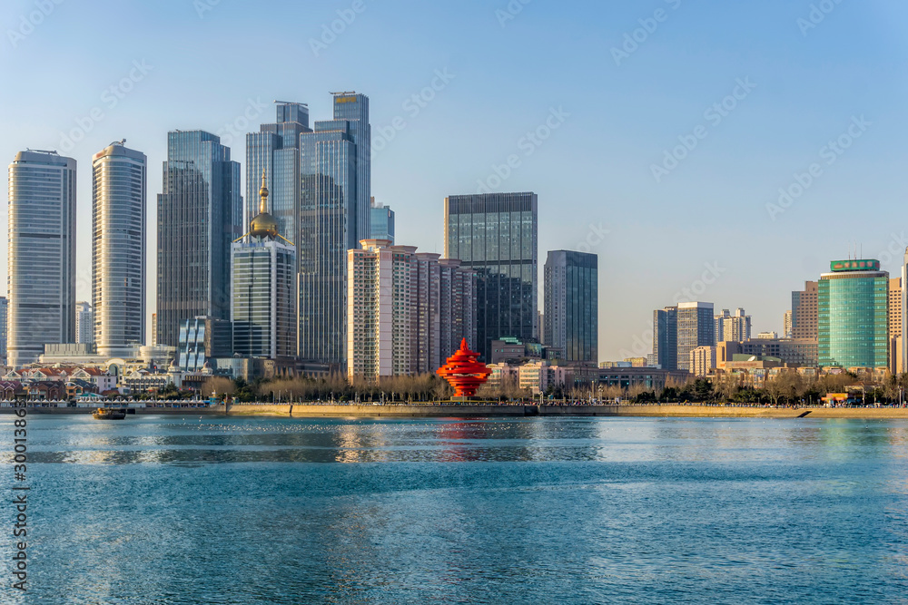 青岛海岸线建筑景观与城市天际线……