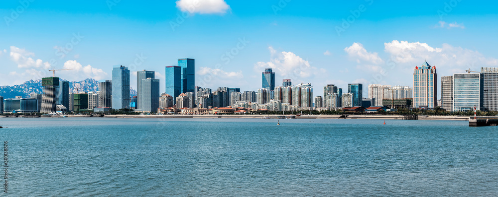 Qingdao coastline architectural landscape and urban skyline..