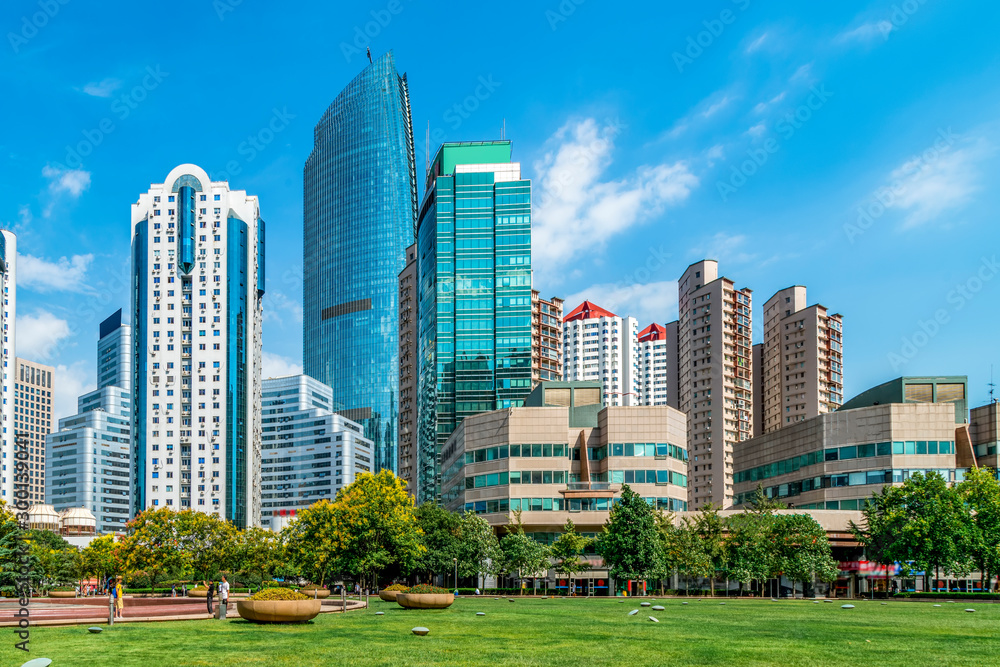 Qingdao coastline architectural landscape and urban skyline..