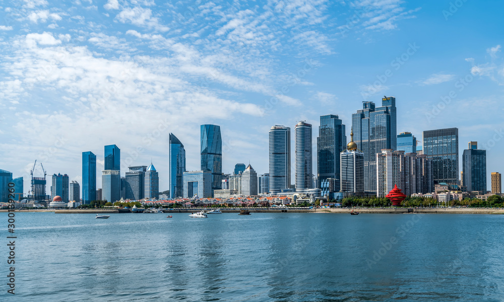 Qingdao coastline architectural landscape and urban skyline..